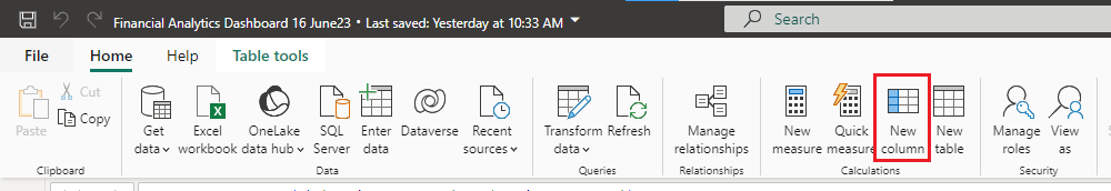 Add New column Ribbon